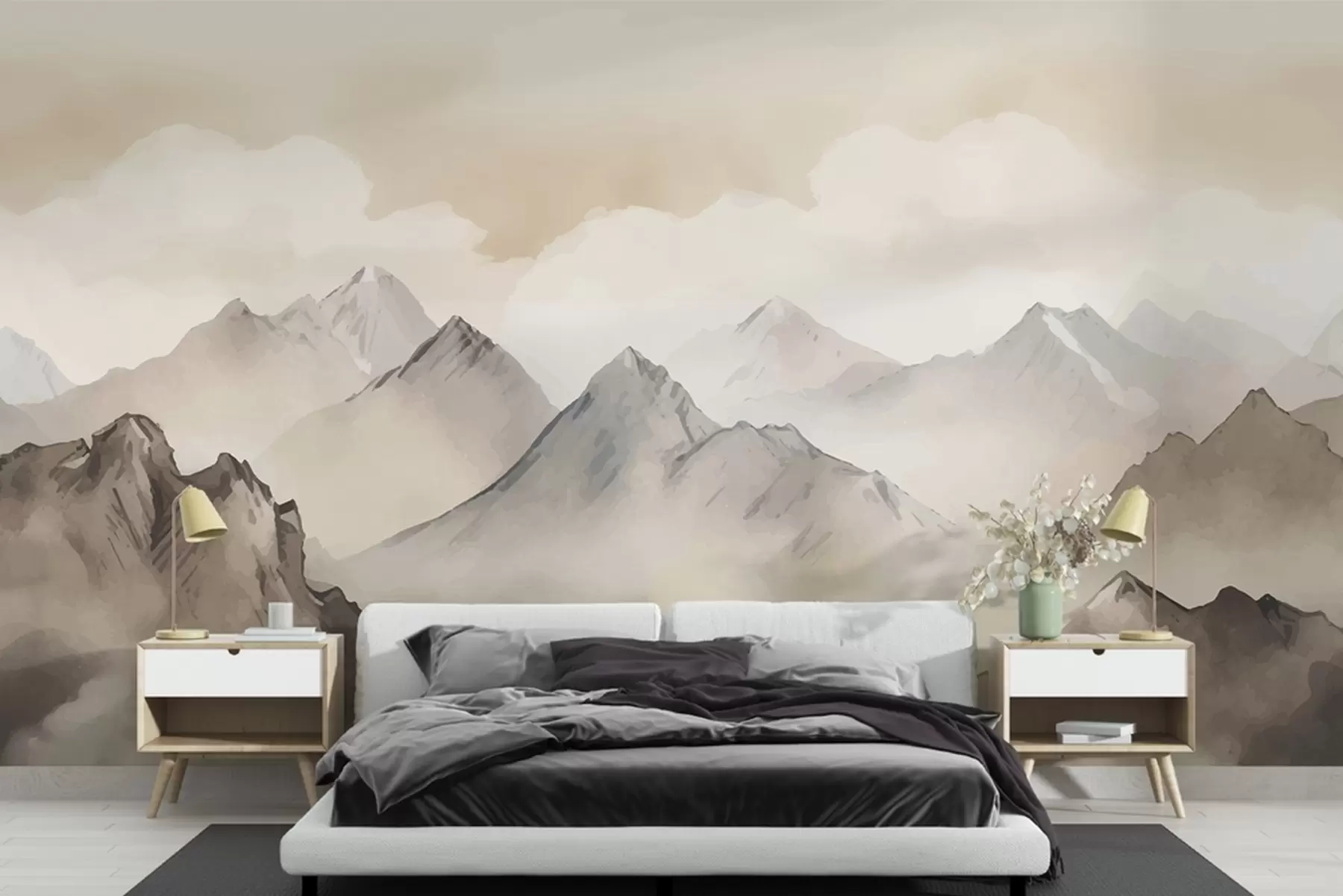wall murals Векторске акварелне планине у пешчаним нијансама w01877
