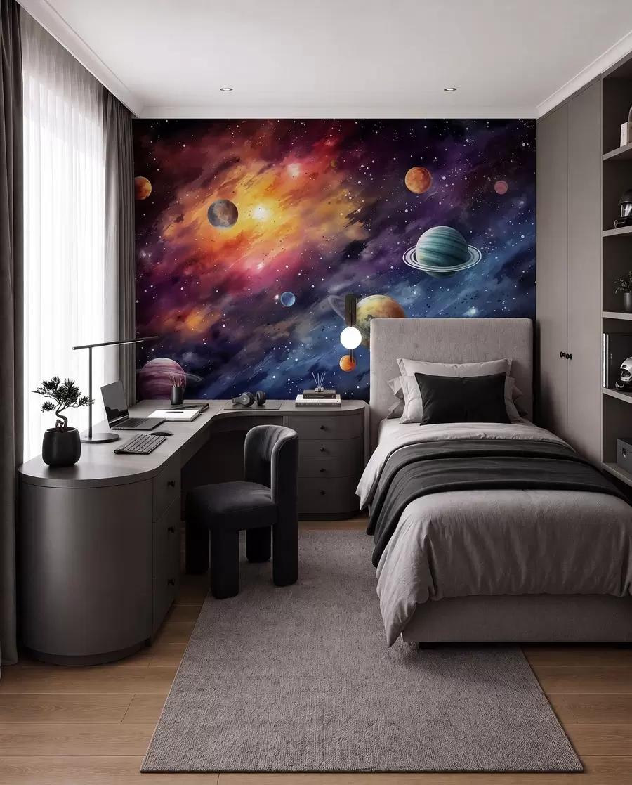 wall murals Простор са планетама и звездама, акварел, космички w01798