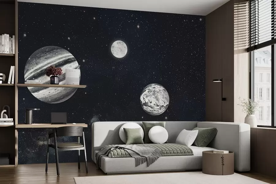 wall murals Космички простор са звездама и биљкама w01799