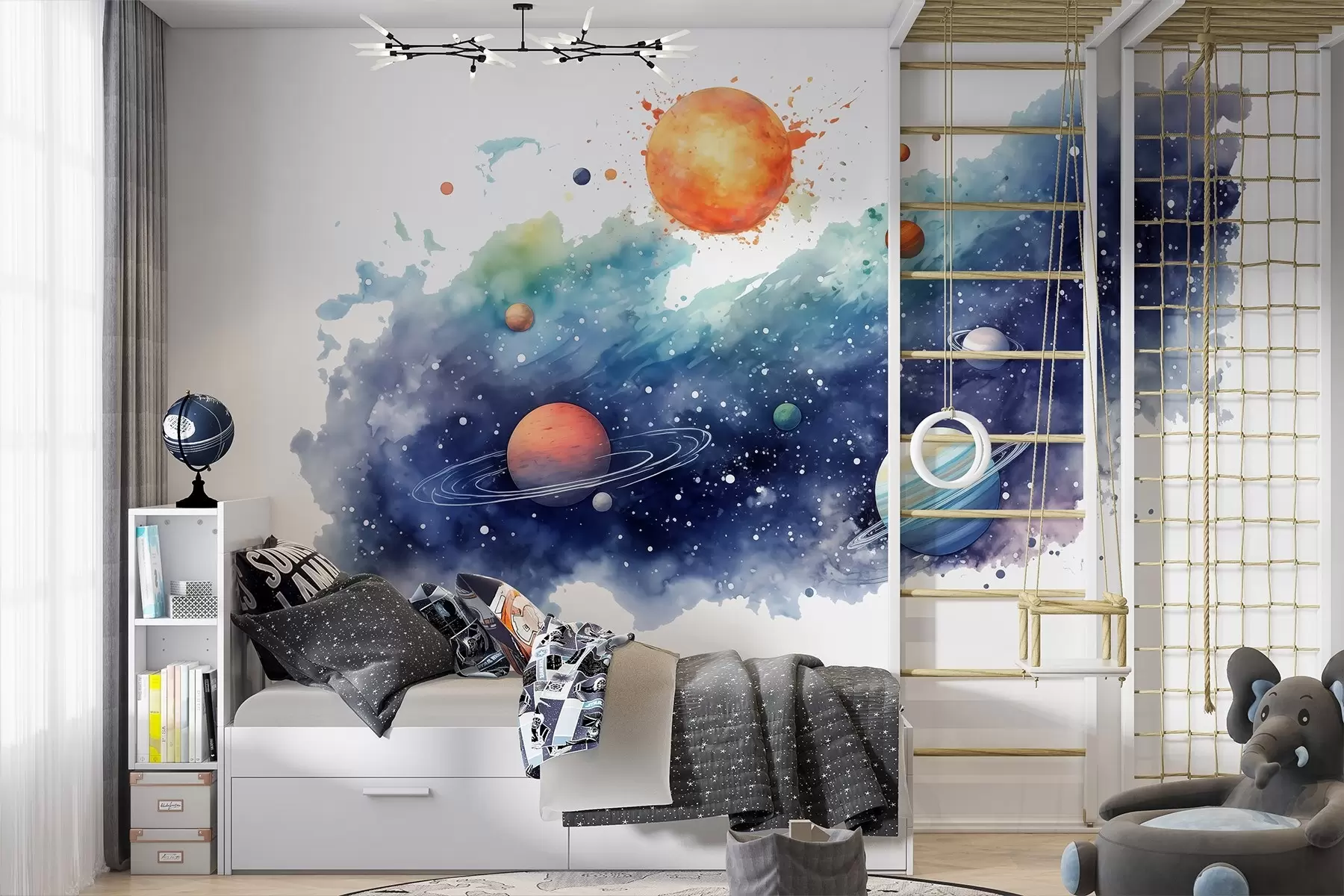 wall murals Акварел простор, планете, сунце, звезде w01803