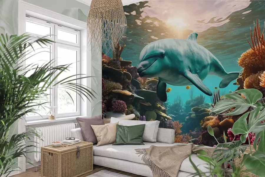 wall murals Велики делфин у подводном свету у коралним гребенима w01873