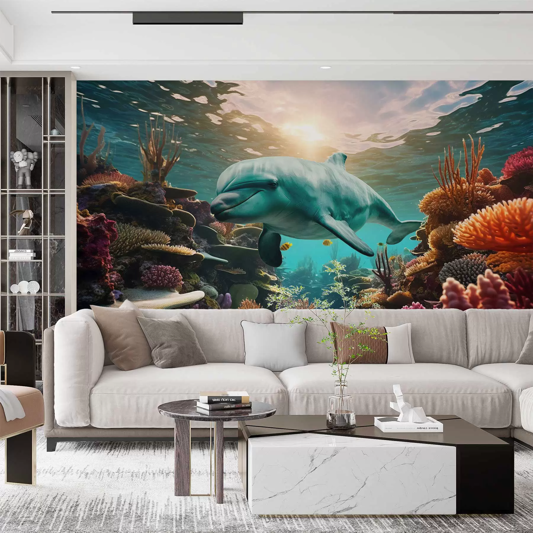 wall murals Велики делфин у подводном свету у коралним гребенима w01873