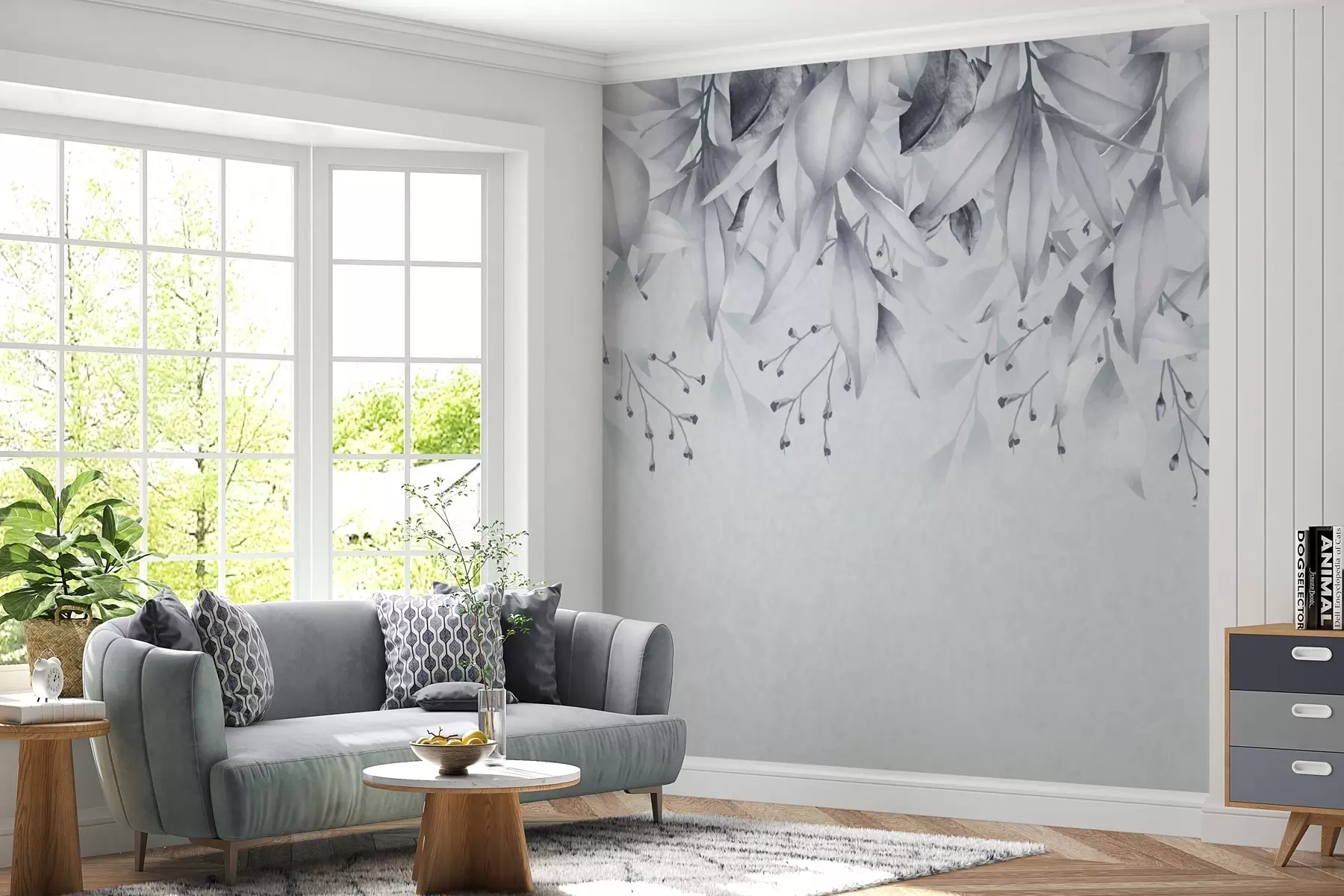 wall murals Плаво лишће и гранчице виси одозго w01927v2