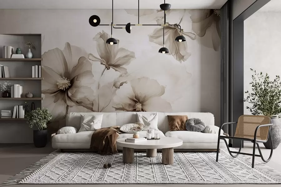 wall murals Ваздушно прозирно беж цвеће које се раствара у јутарњем светлу w01938v1