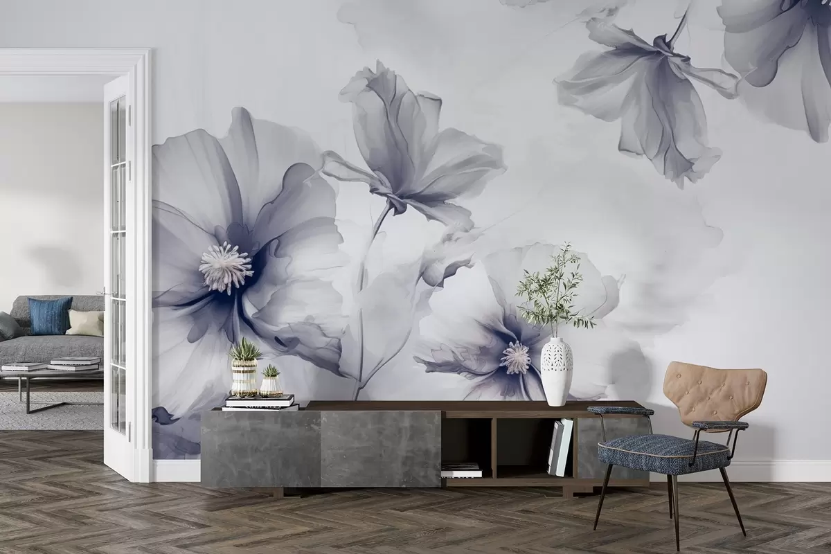 wall murals Ваздушно прозирно плаво цвеће које се раствара у јутарњем светлу w01938v2