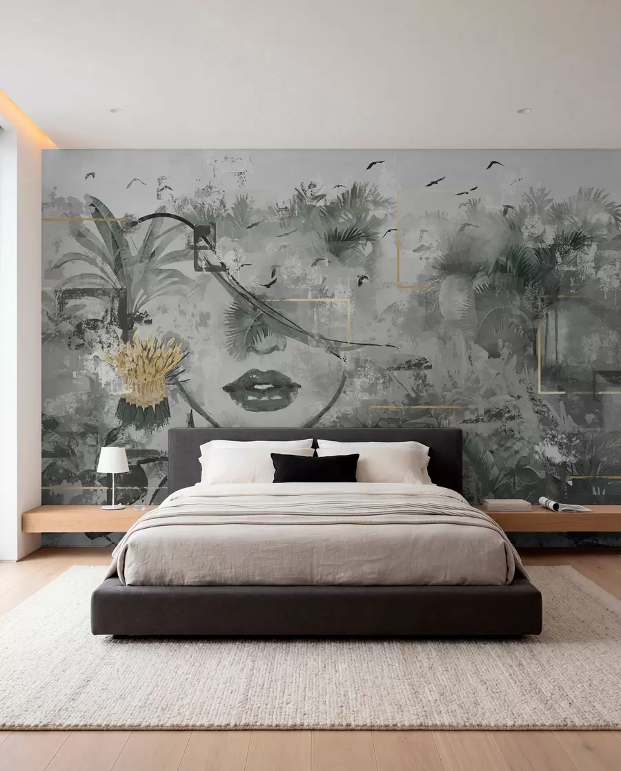 wall murals Грунге прашума и силуета девојачког лица w01916