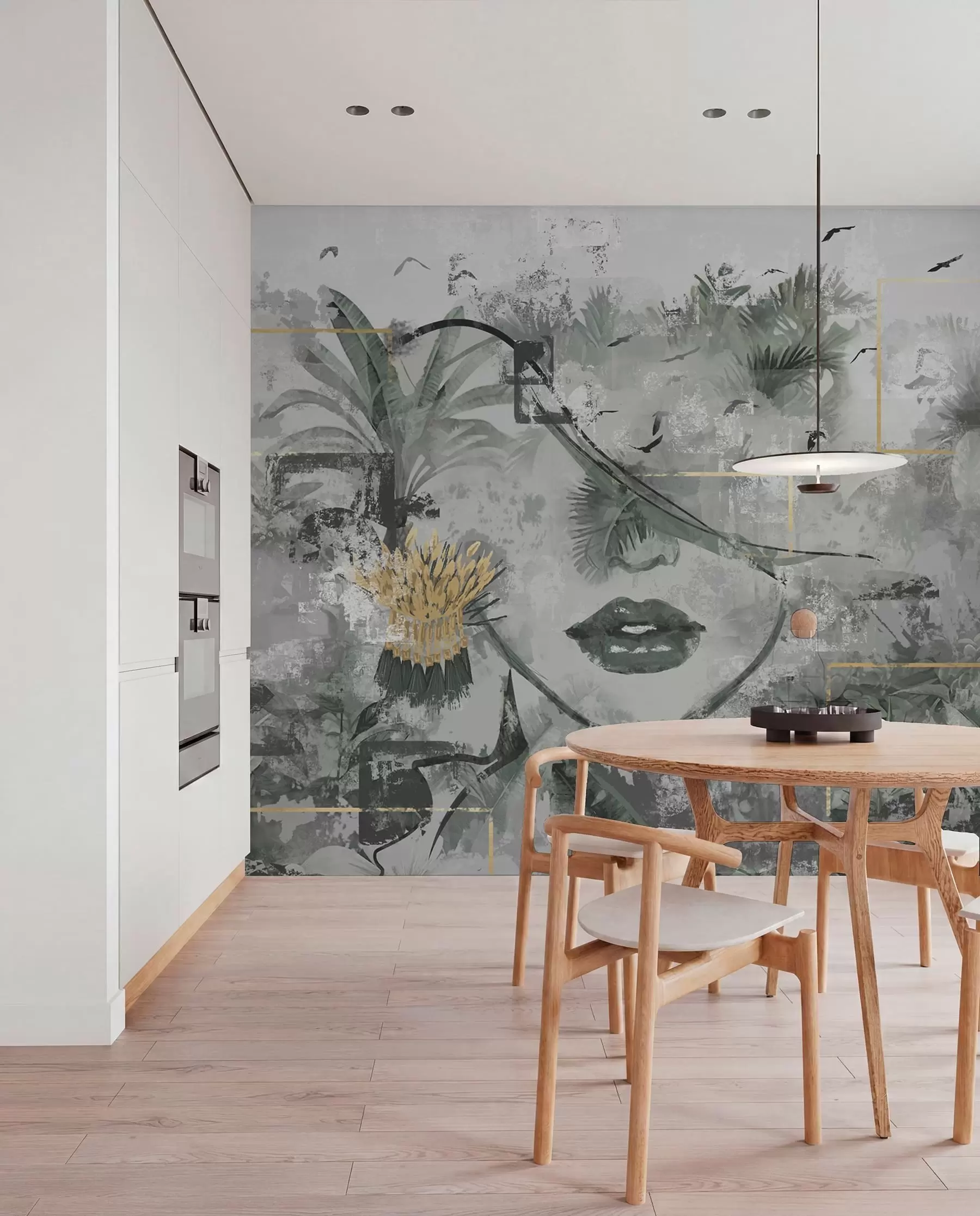 wall murals Грунге прашума и силуета девојачког лица w01916