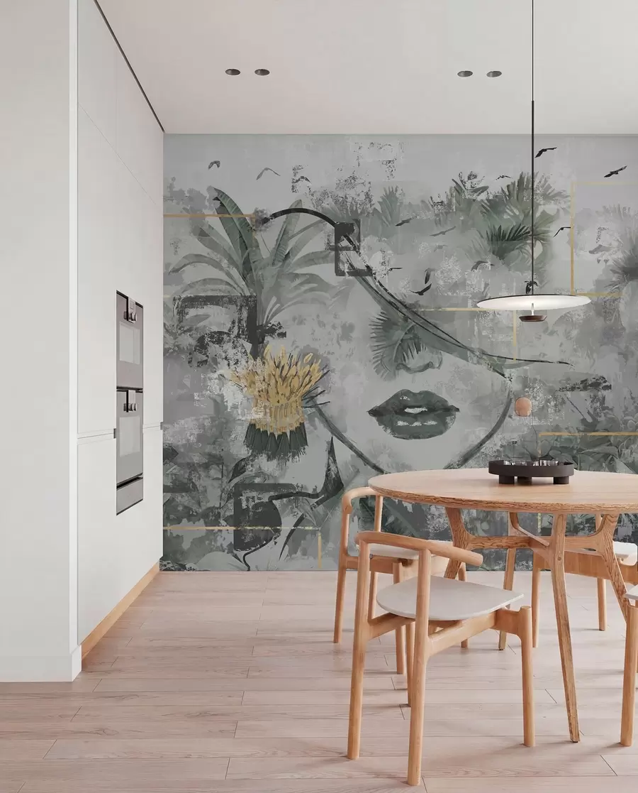 wall murals Грунге прашума и силуета девојачког лица w01916