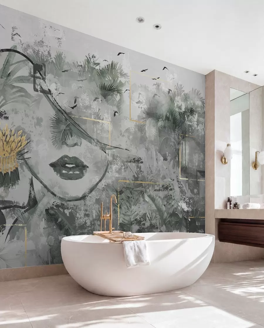 wall murals Грунге прашума и силуета девојачког лица w01916