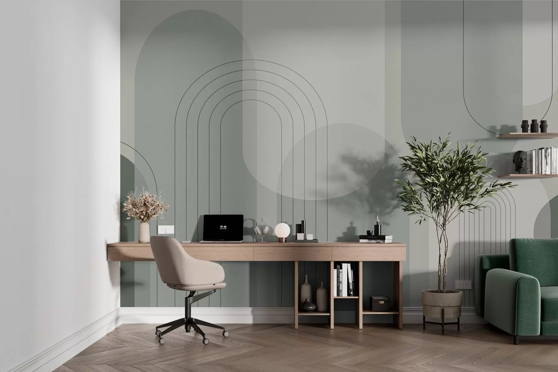 wall murals Минималистичка и бохо геометрија у зеленим тоновима w01920