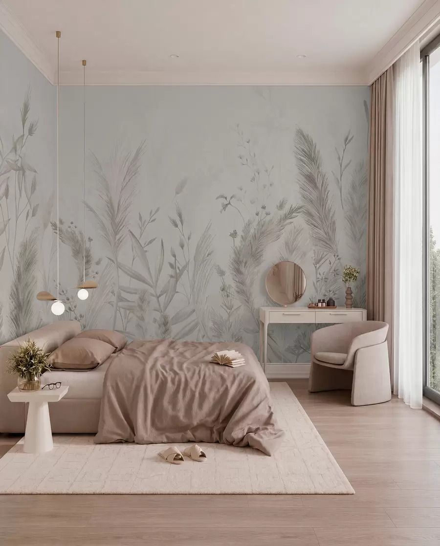 wall murals Високе пољске траве и цвеће у пастелним бојама w02004v1