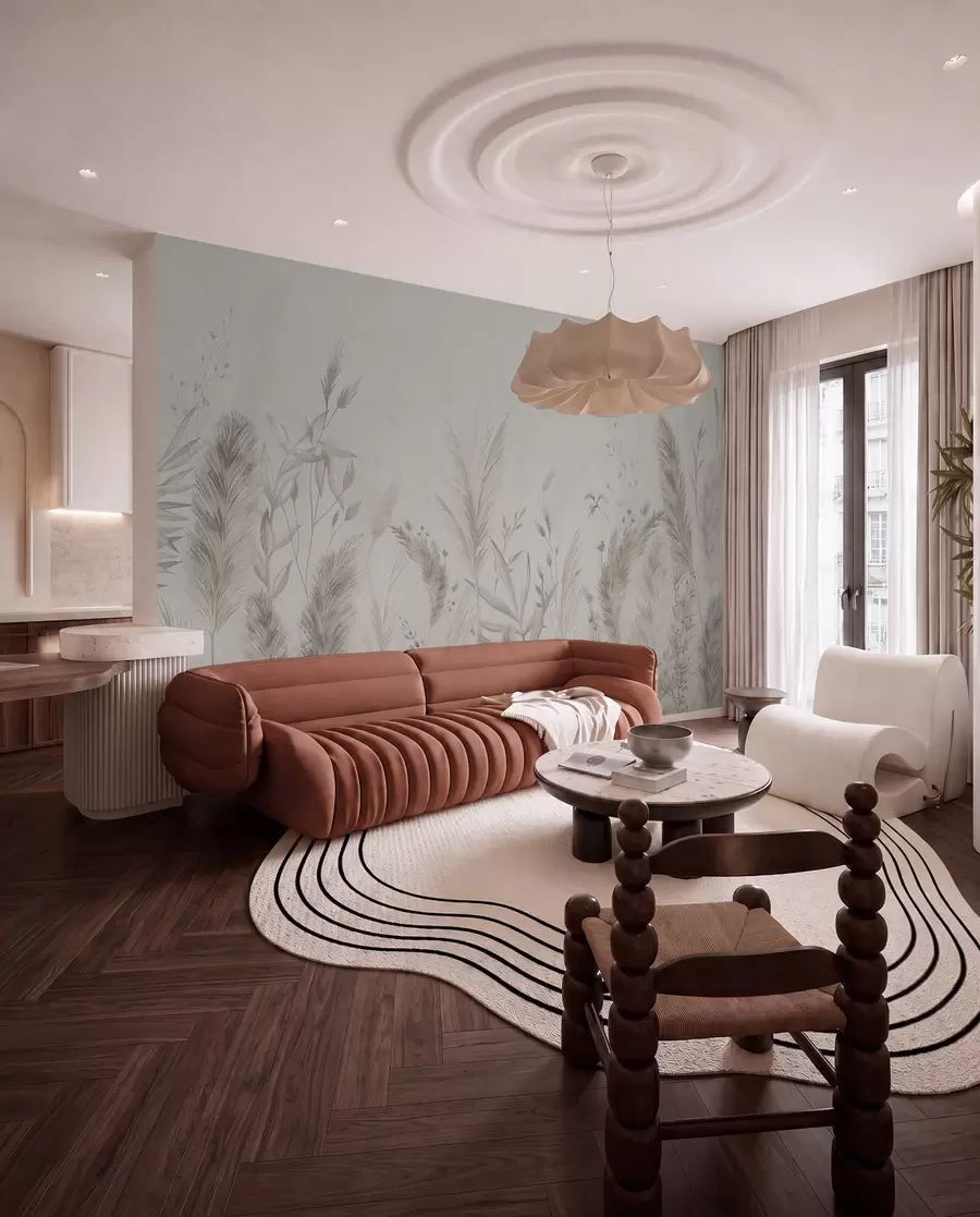 wall murals Високе пољске траве и цвеће у пастелним бојама w02004v1