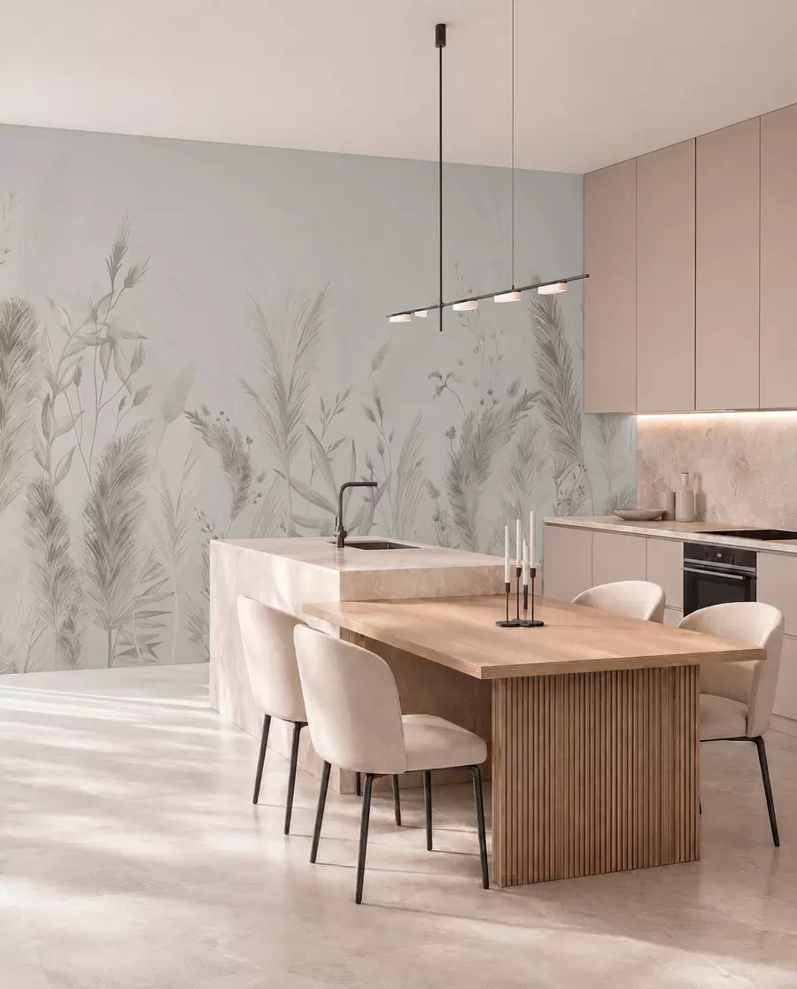 wall murals Високе пољске траве и цвеће у пастелним бојама w02004v1