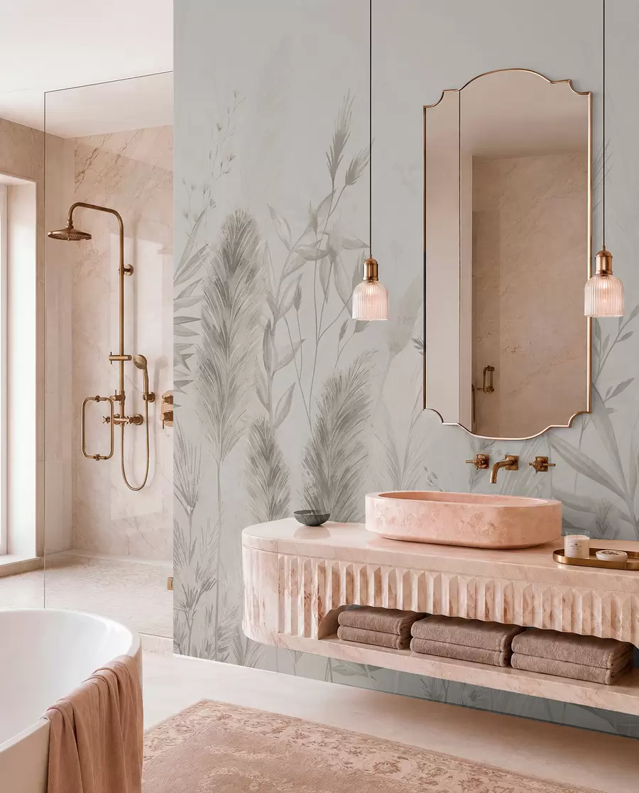 wall murals Високе пољске траве и цвеће у пастелним бојама w02004v1