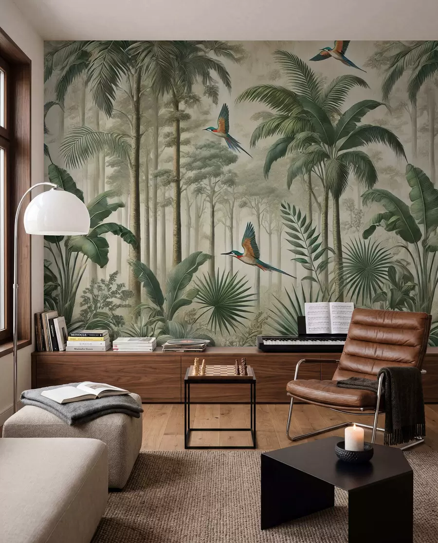wall murals Панорама са тропским пејзажом и птицама w01957