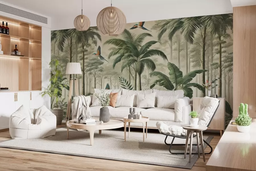 wall murals Панорама са тропским пејзажом и птицама w01957