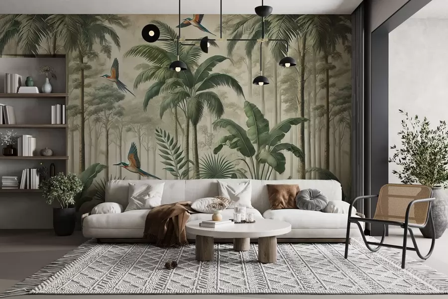wall murals Панорама са тропским пејзажом и птицама w01957