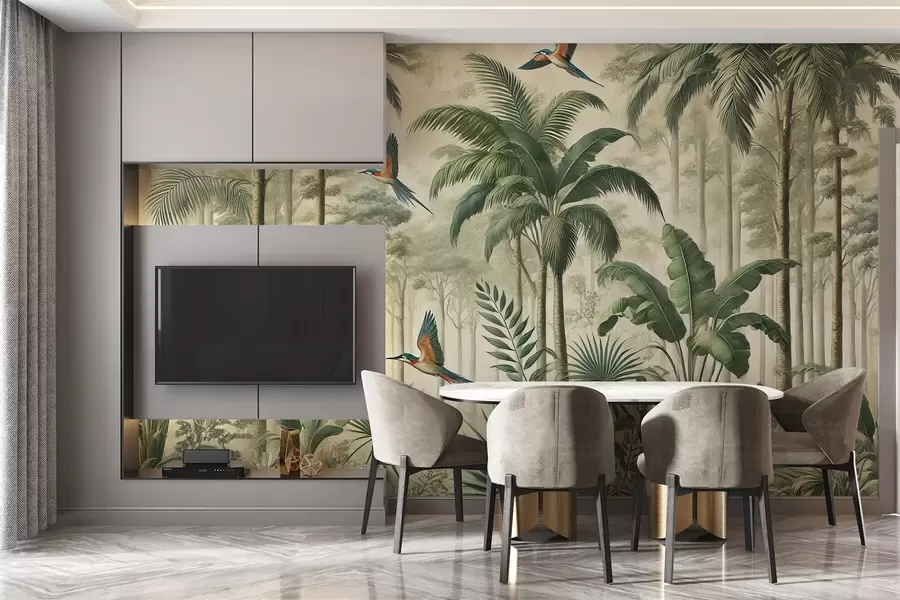 wall murals Панорама са тропским пејзажом и птицама w01957