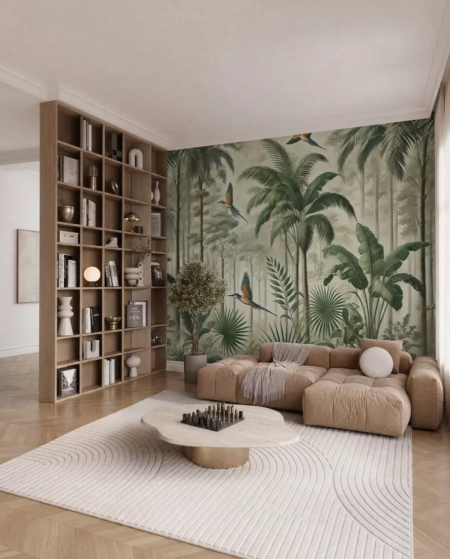 wall murals Панорама са тропским пејзажом и птицама w01957