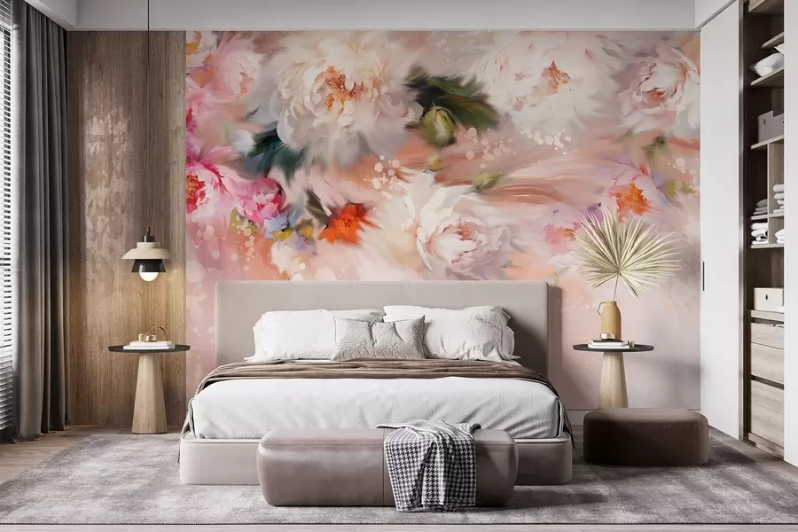 wall murals Акрилни божури, потези четкице, цветни, нежне пастелне боје w02021