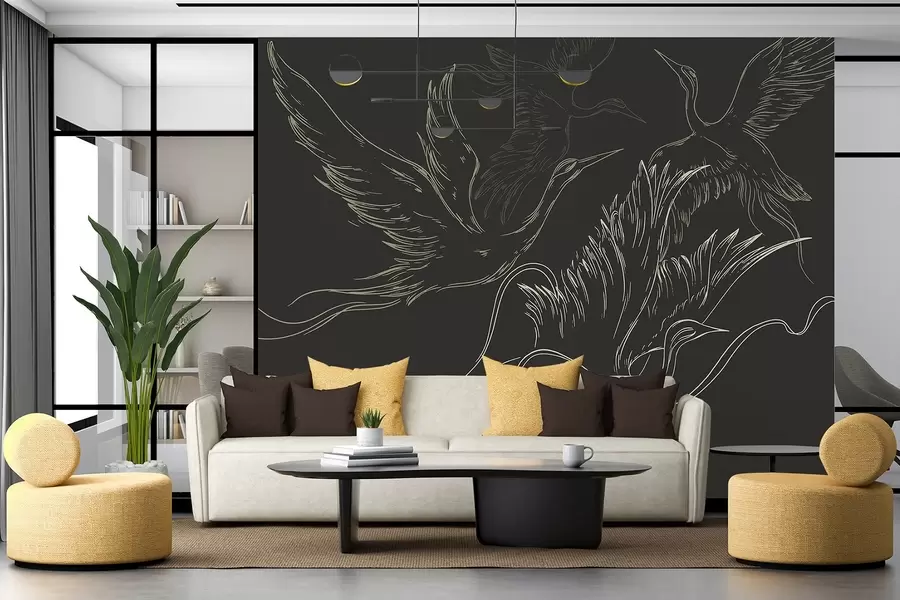 wall murals Птице лете, минимализам, цртана уметност, природа, тамна позадина w02061v3