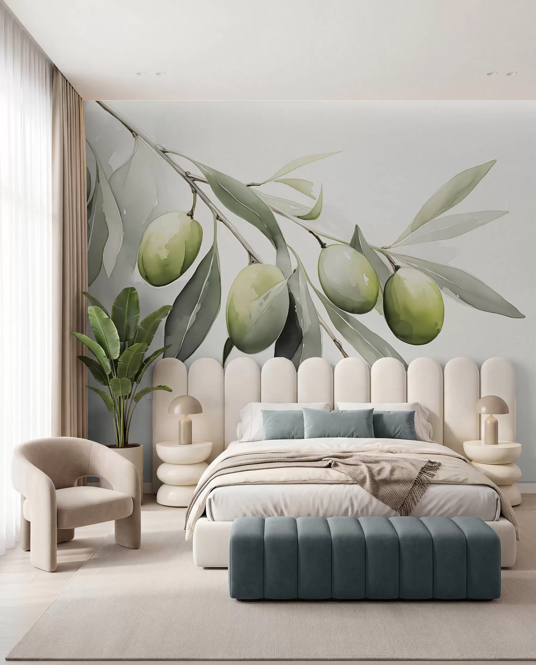 wall murals Грана са зеленим маслинама влажна акварел w02042