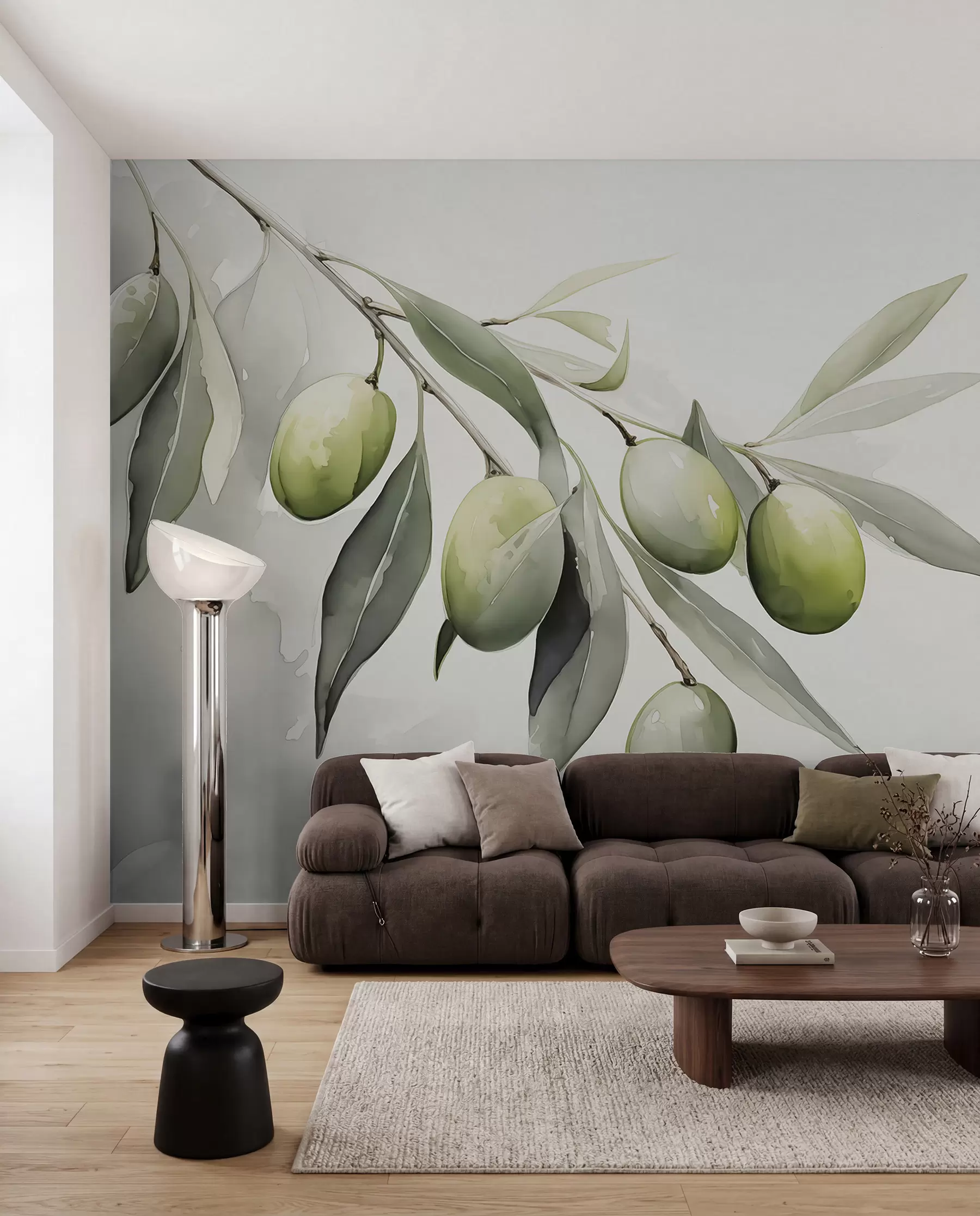 wall murals Грана са зеленим маслинама влажна акварел w02042