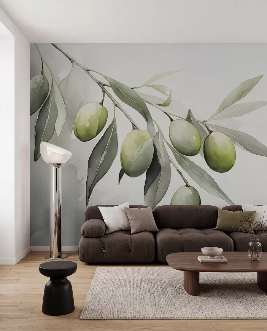 wall murals Грана са зеленим маслинама влажна акварел w02042