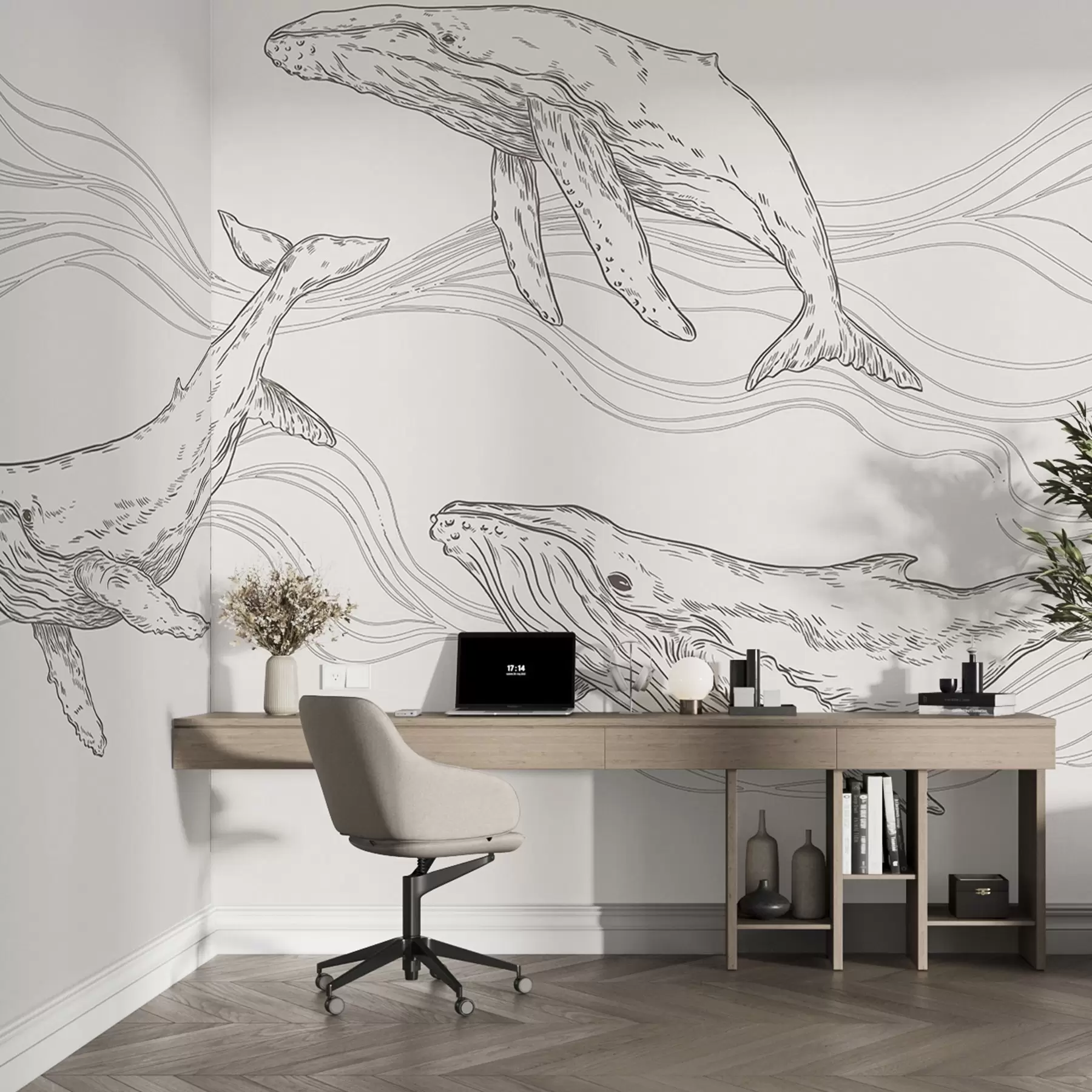 wall murals Грациозни китови пливају кроз таласе u99733