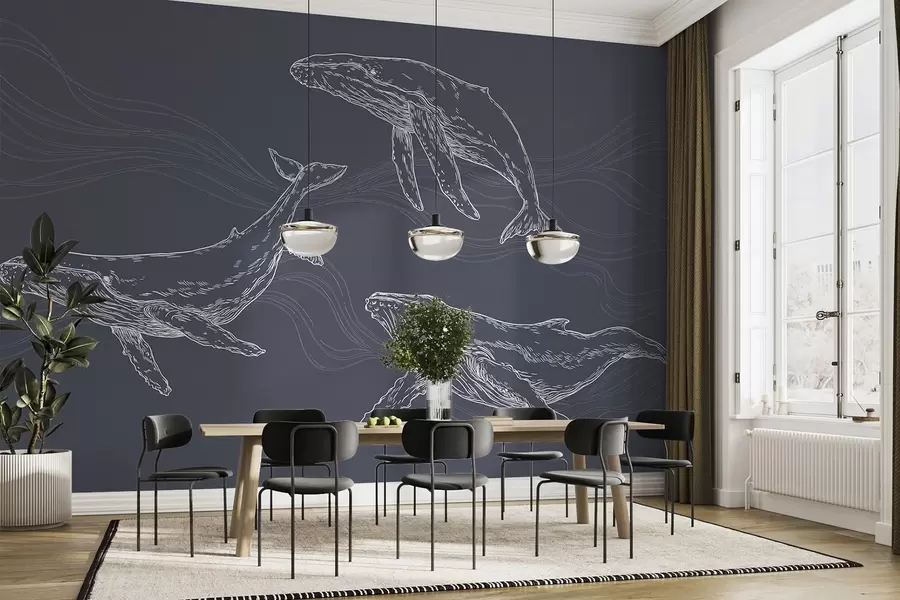 wall murals Грациозни китови у покрету океана u99733v1