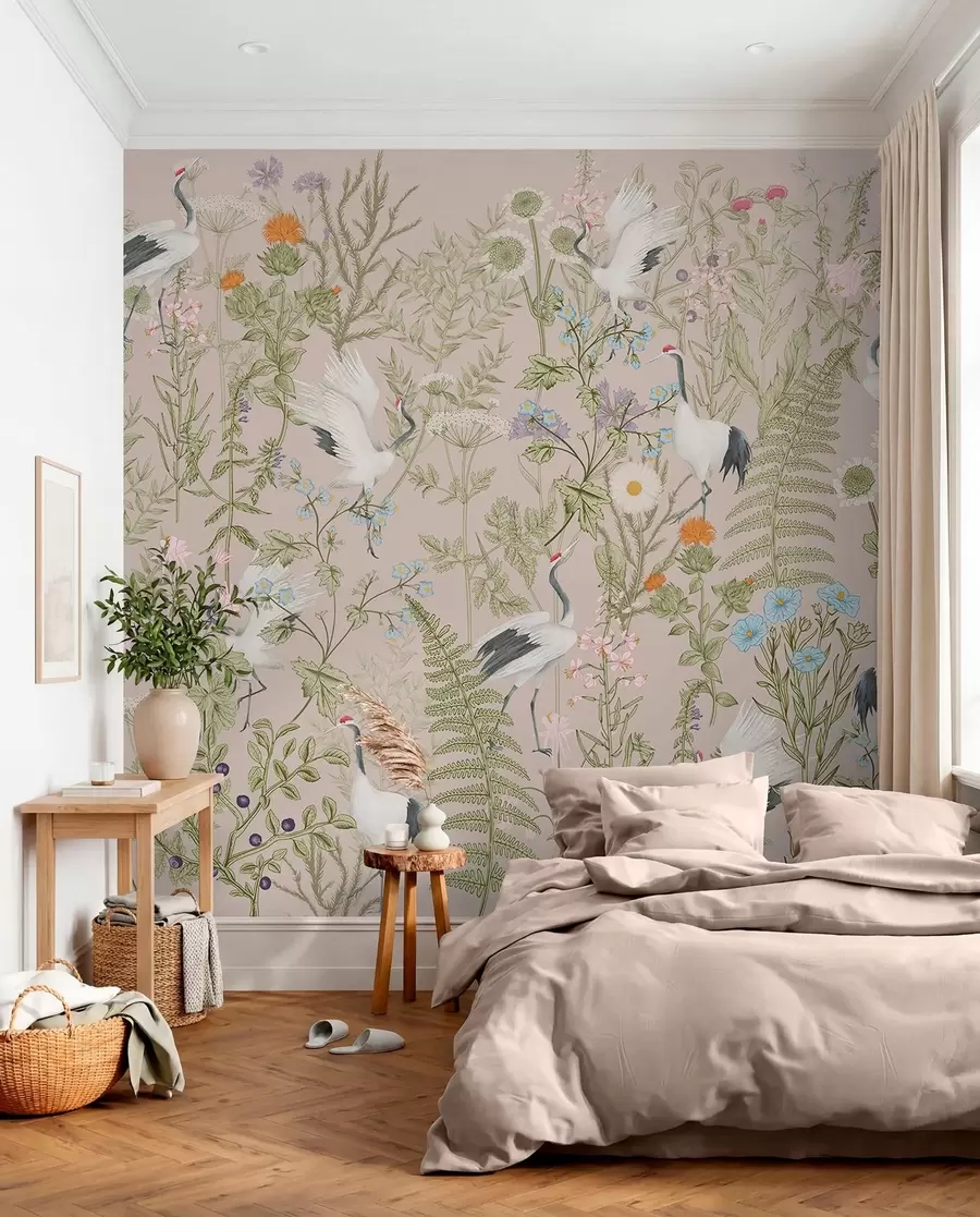 wall murals Елегантни ждралови међу живим цветовима w00380