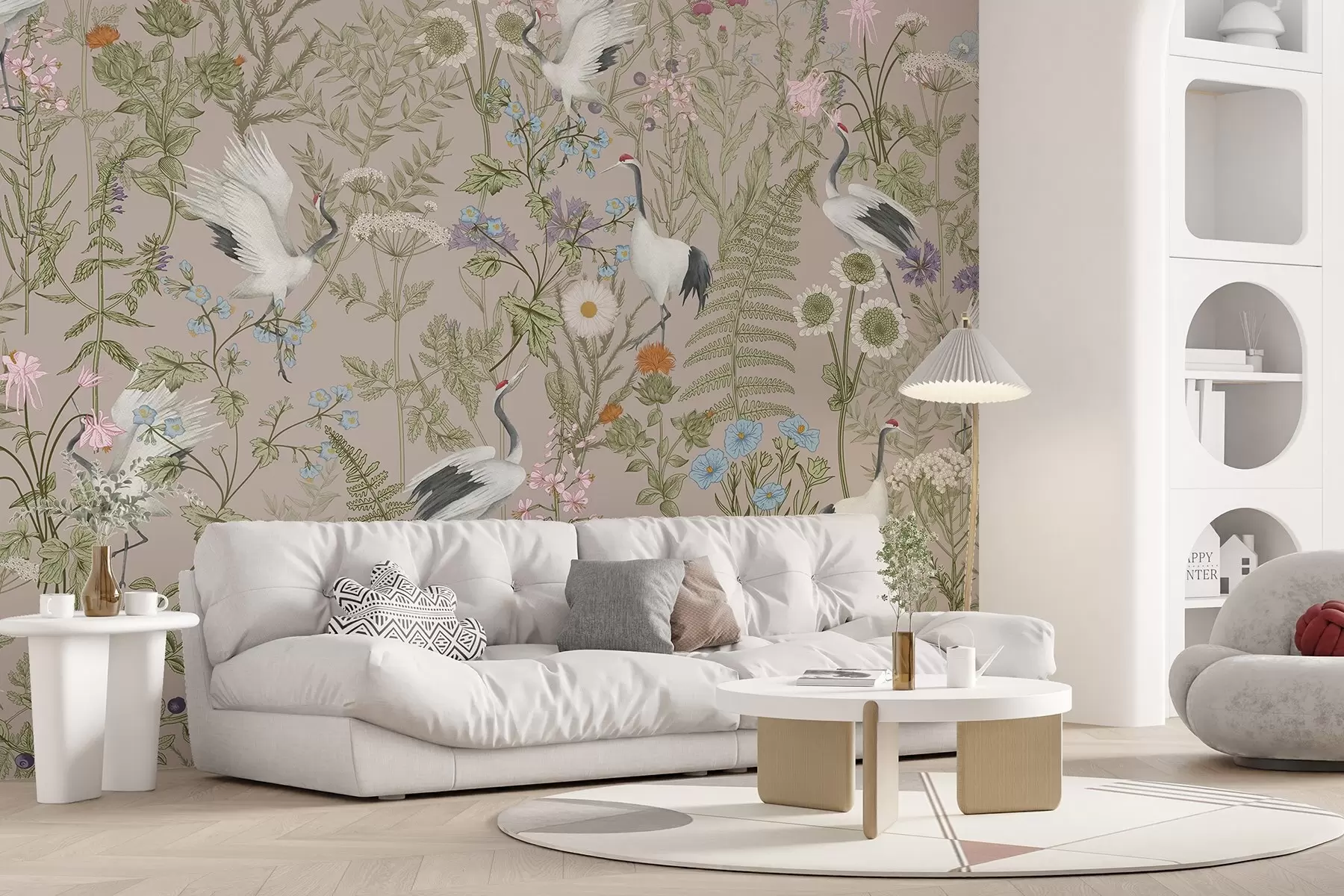 wall murals Елегантни ждралови међу живим цветовима w00380