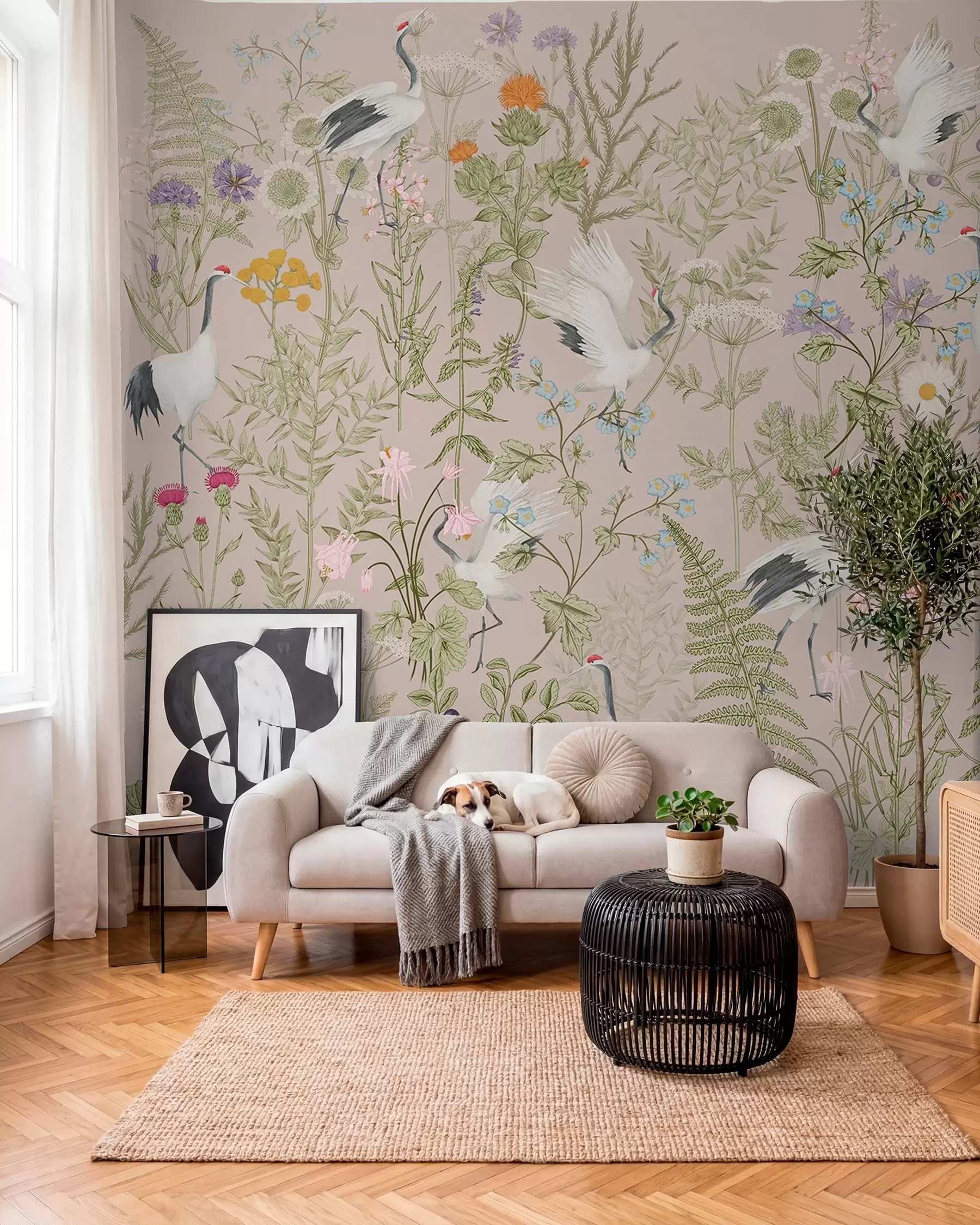 wall murals Елегантни ждралови међу живим цветовима w00380