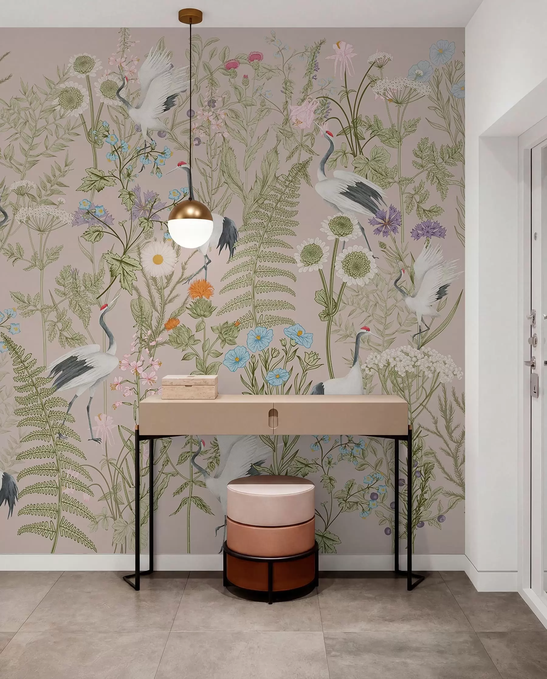 wall murals Елегантни ждралови међу живим цветовима w00380