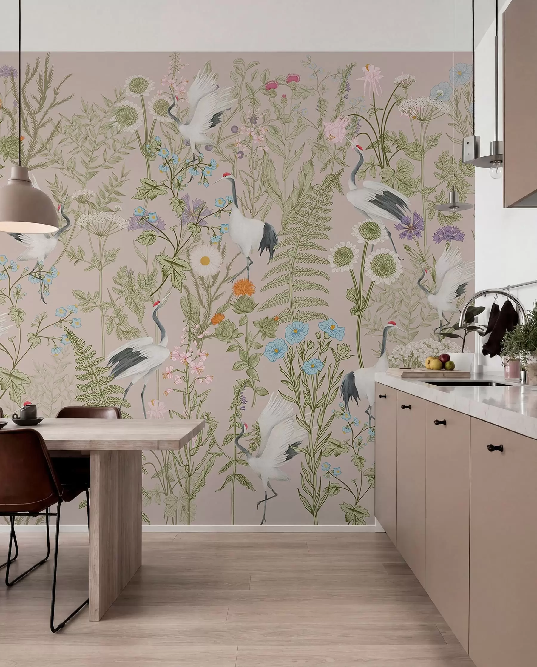 wall murals Елегантни ждралови међу живим цветовима w00380