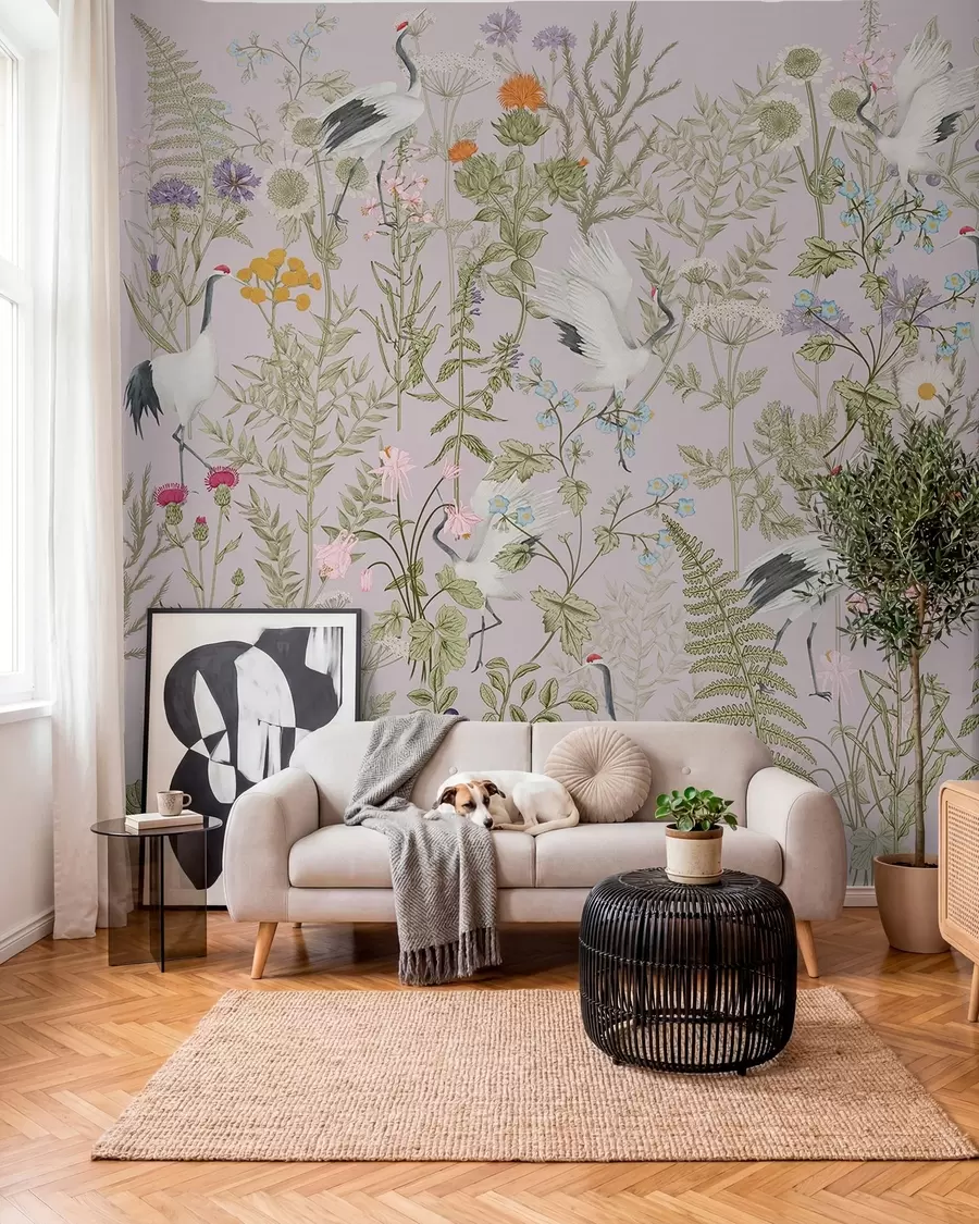 wall murals Елегантни ждралови усред живописног цветања w00380v3