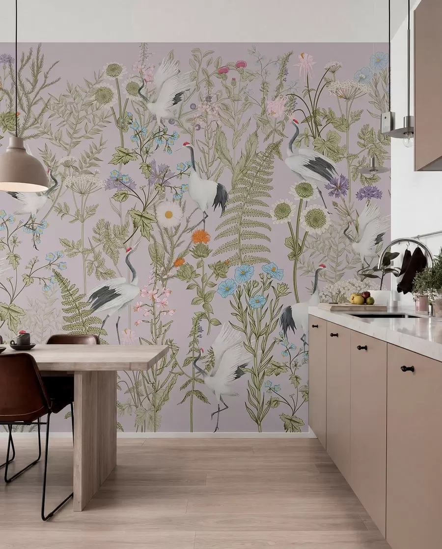 wall murals Елегантни ждралови усред живописног цветања w00380v3