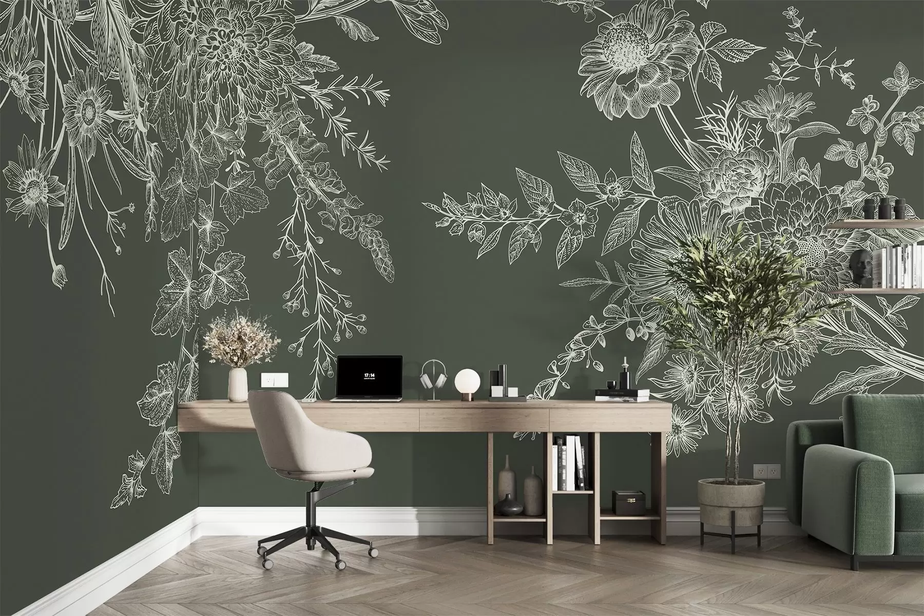 wall murals Елегантне цветне скице на тамној позадини w00381