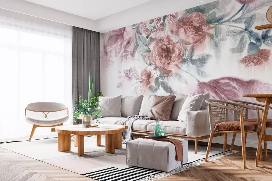 wall murals Деликатни пастелни дизајн цветног аранжмана w00389