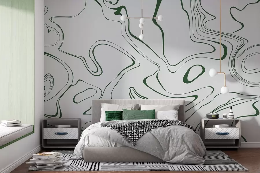 wall murals Линије течности у зеленој и белој боји w00634v3