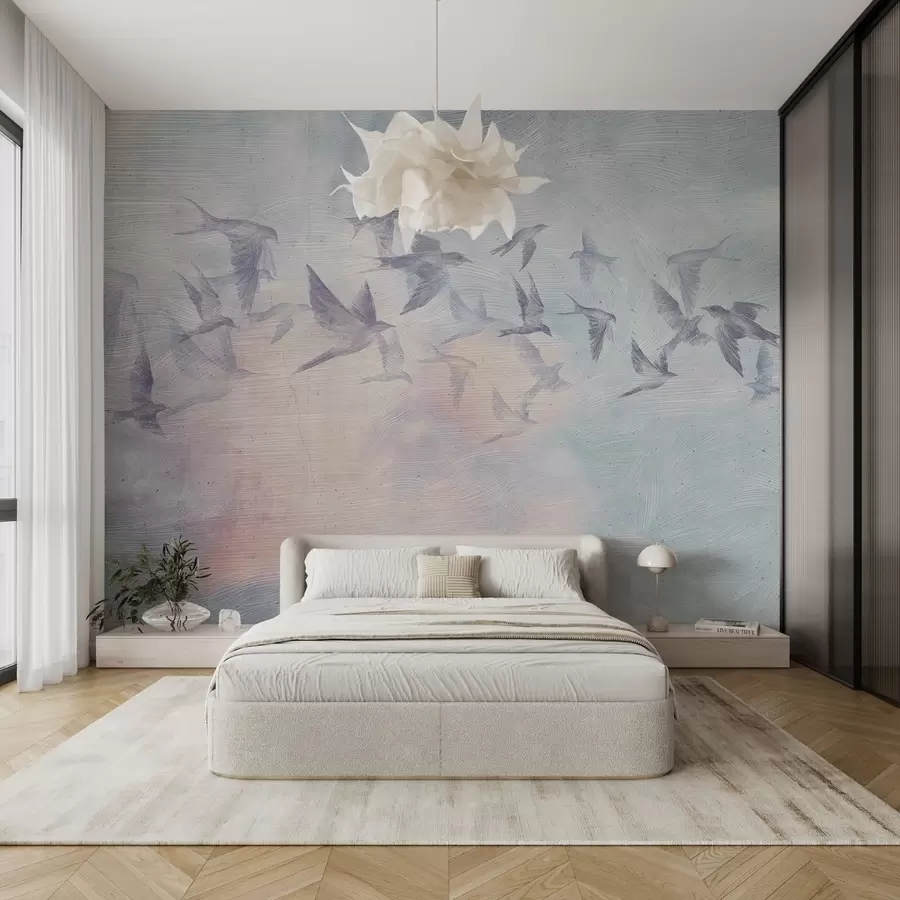 wall murals Јато птица у меким нијансама w00702