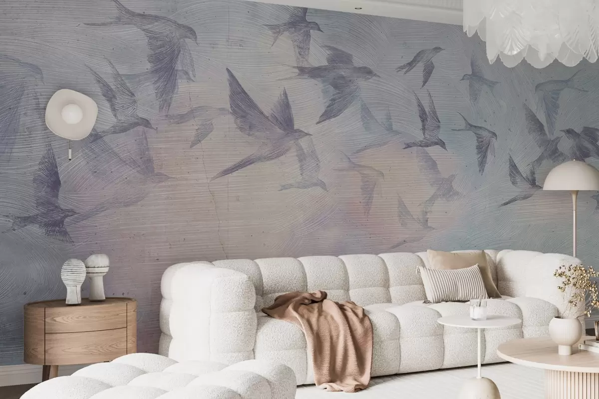 wall murals Јато птица у меким нијансама w00702