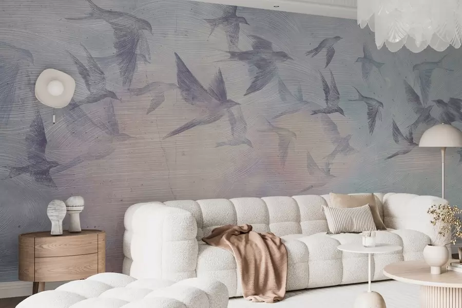 wall murals Јато птица у меким нијансама w00702