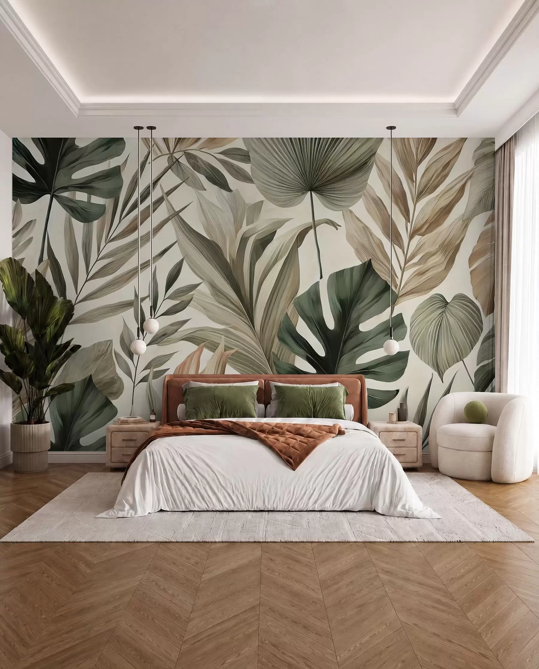 wall murals Велики тропски листови у суздржаним деликатним пастелним нијансама w02082