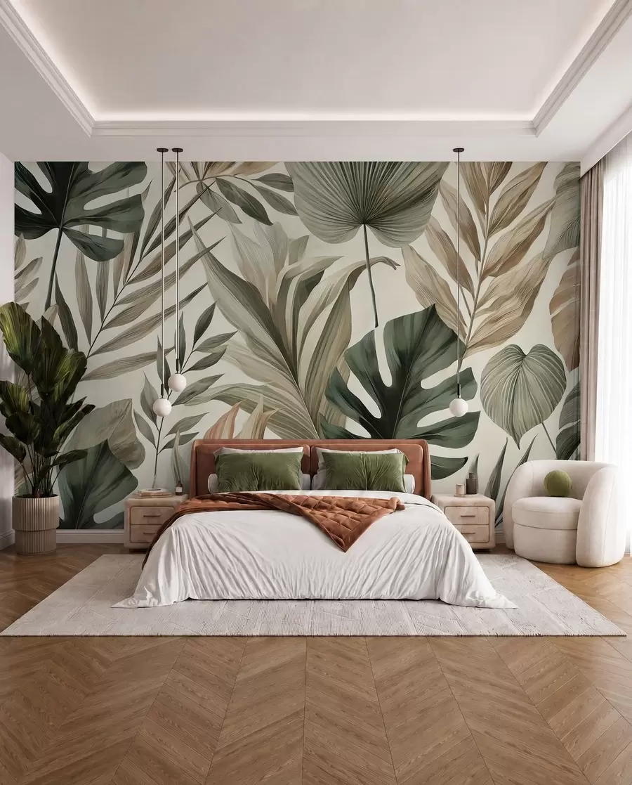 wall murals Велики тропски листови у суздржаним деликатним пастелним нијансама w02082