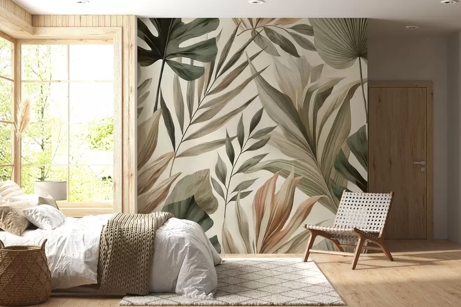 wall murals Велики тропски листови у суздржаним деликатним пастелним нијансама w02082