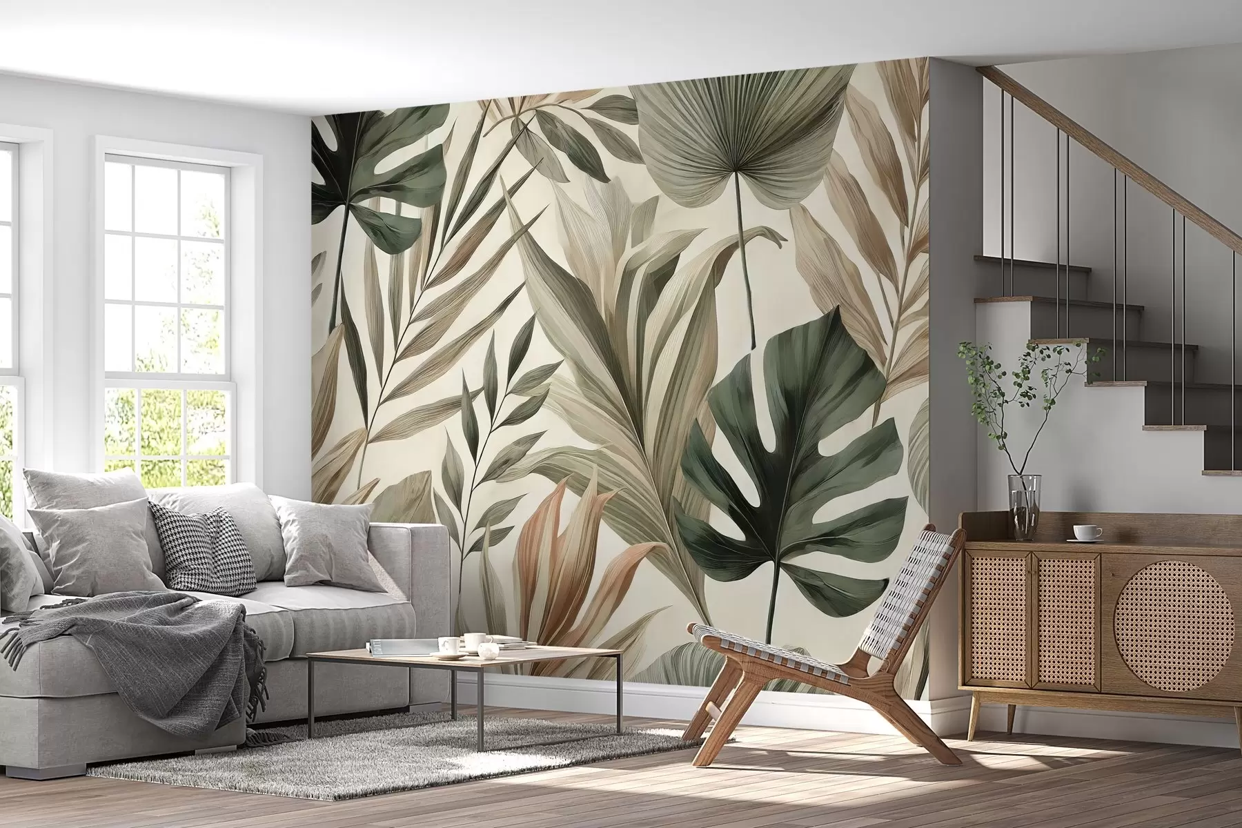 wall murals Велики тропски листови у суздржаним деликатним пастелним нијансама w02082