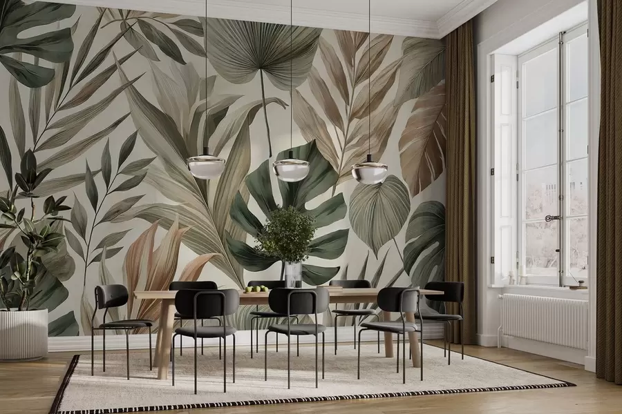 wall murals Велики тропски листови у суздржаним деликатним пастелним нијансама w02082
