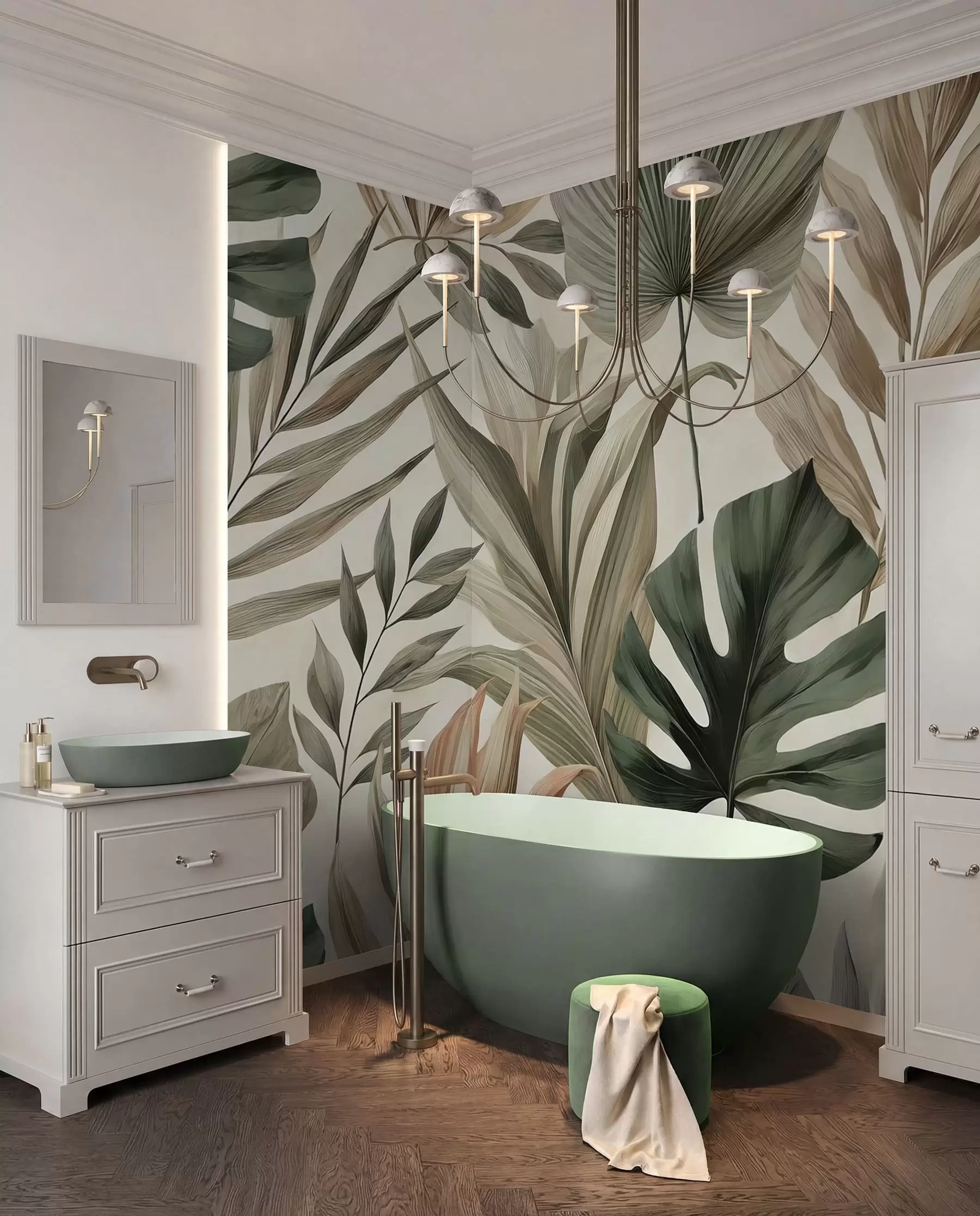 wall murals Велики тропски листови у суздржаним деликатним пастелним нијансама w02082