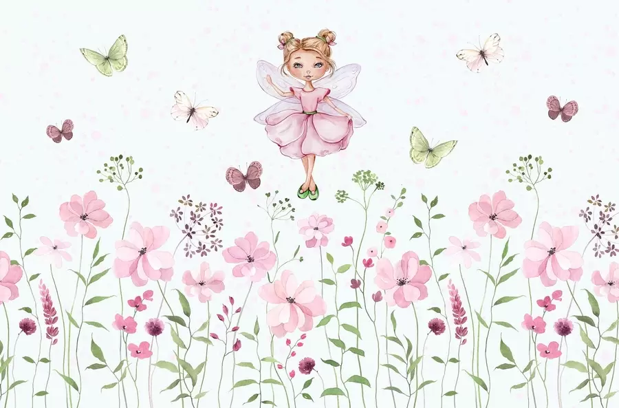 wall murals Вила међу цвећем и лептирима w01460